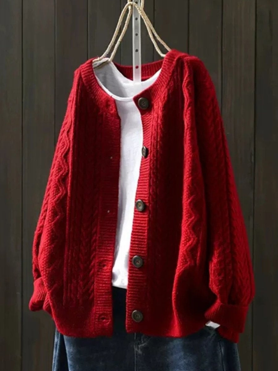 Winifred | Women's Oversized Cable Knit Cardigan Button-Up Crew Neck