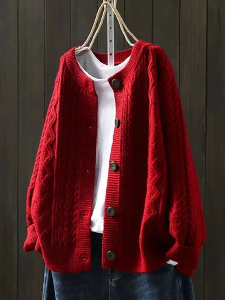 Winifred | Women's Oversized Cable Knit Cardigan Button-Up Crew Neck