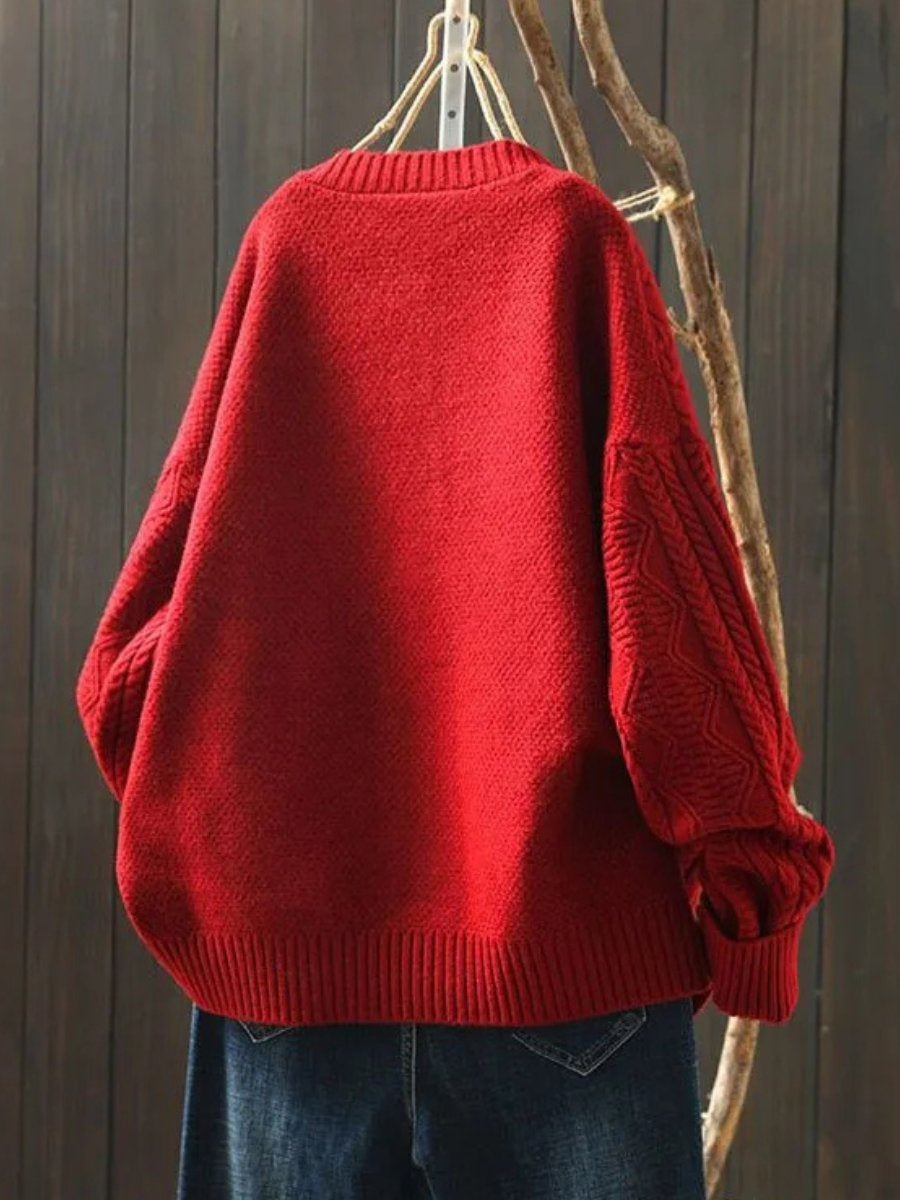 Winifred | Women's Oversized Cable Knit Cardigan Button-Up Crew Neck