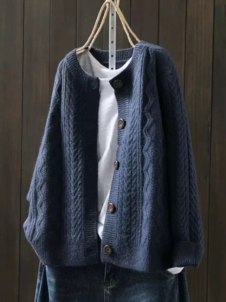 Winifred | Women's Oversized Cable Knit Cardigan Button-Up Crew Neck