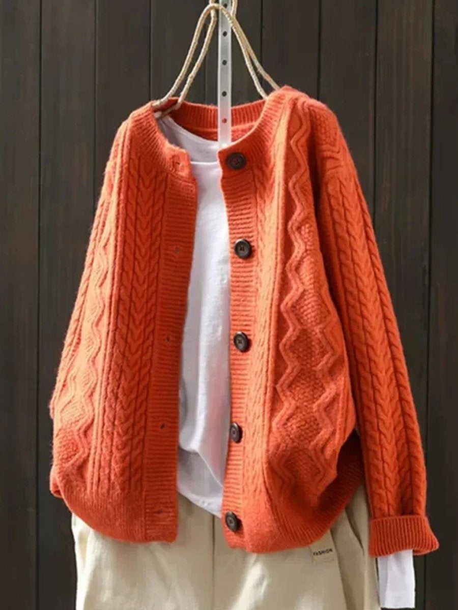 Winifred | Women's Oversized Cable Knit Cardigan Button-Up Crew Neck
