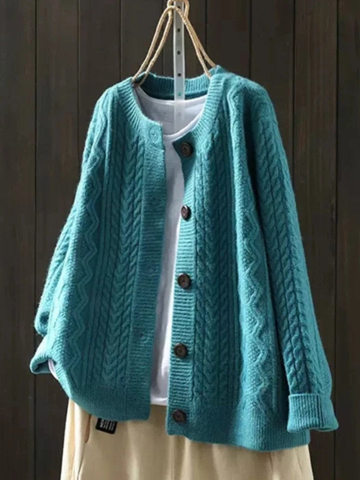 Winifred | Women's Oversized Cable Knit Cardigan Button-Up Crew Neck