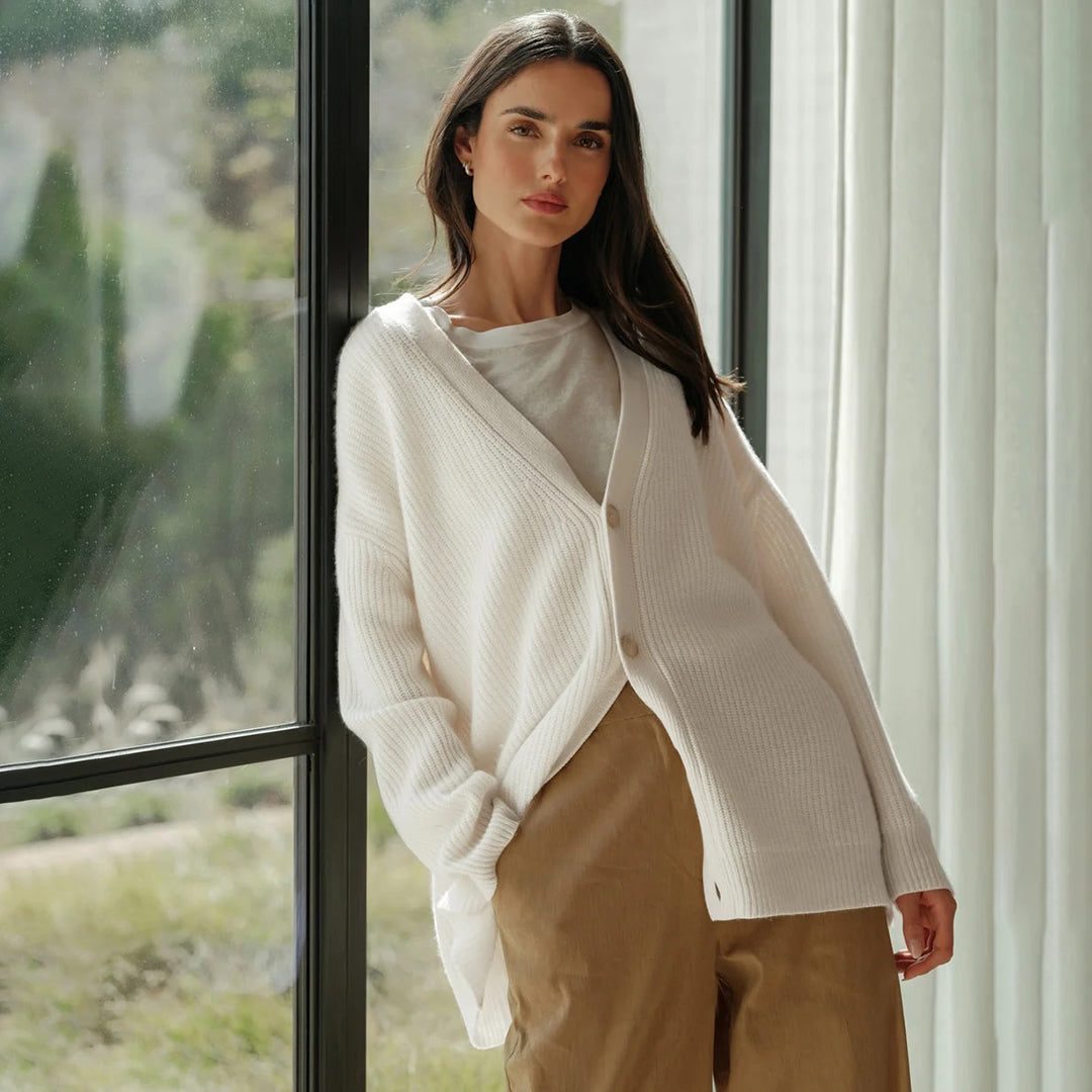 Isabeau | Women's Oversized V-Neck Button Cardigan Drop Shoulder