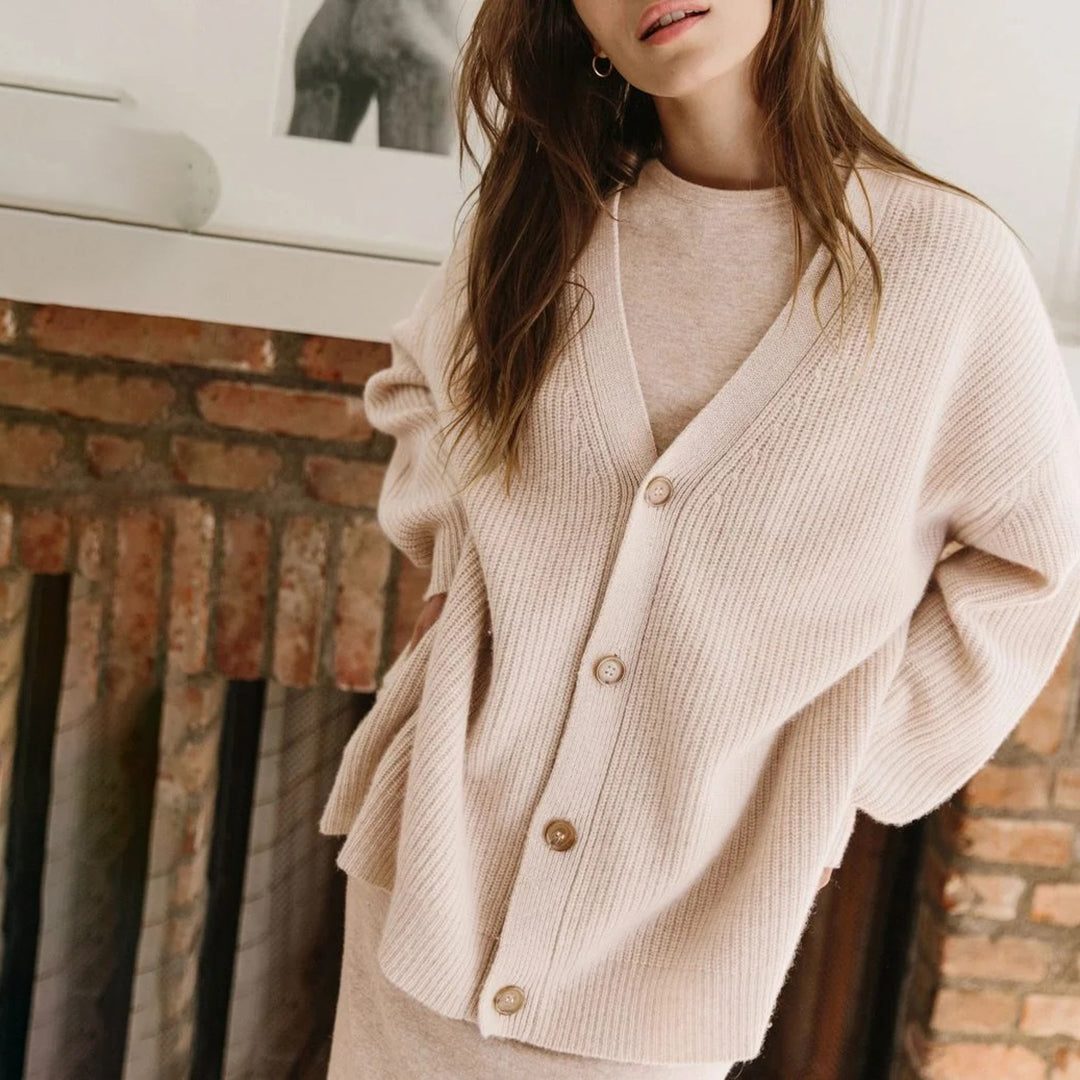 Isabeau | Women's Oversized V-Neck Button Cardigan Drop Shoulder