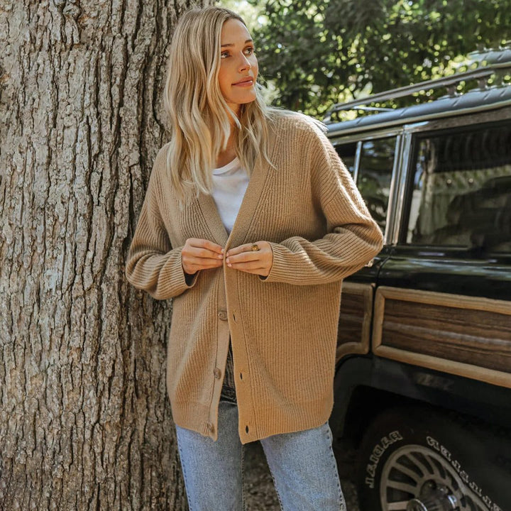 Isabeau | Women's Oversized V-Neck Button Cardigan Drop Shoulder