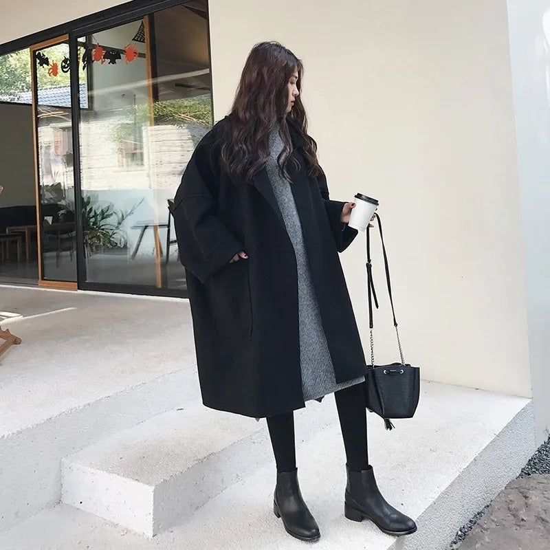 Women’s Oversized Wool Blend Trench Coat – Relaxed Longline Layer for Smart Casual Wear