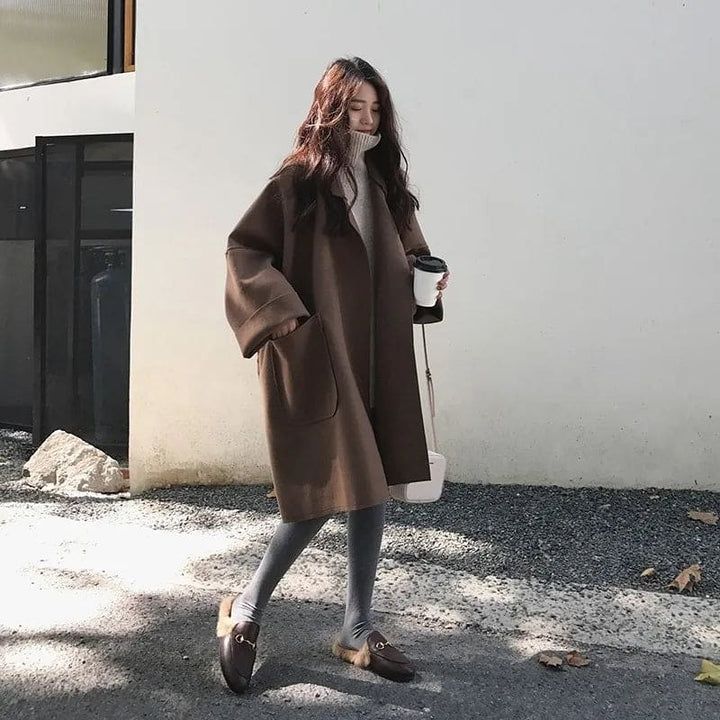 Women’s Oversized Wool Blend Trench Coat – Relaxed Longline Layer for Smart Casual Wear