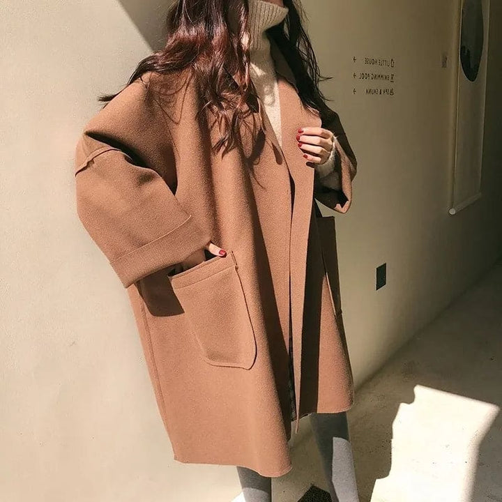 Women’s Oversized Wool Blend Trench Coat – Relaxed Longline Layer for Smart Casual Wear