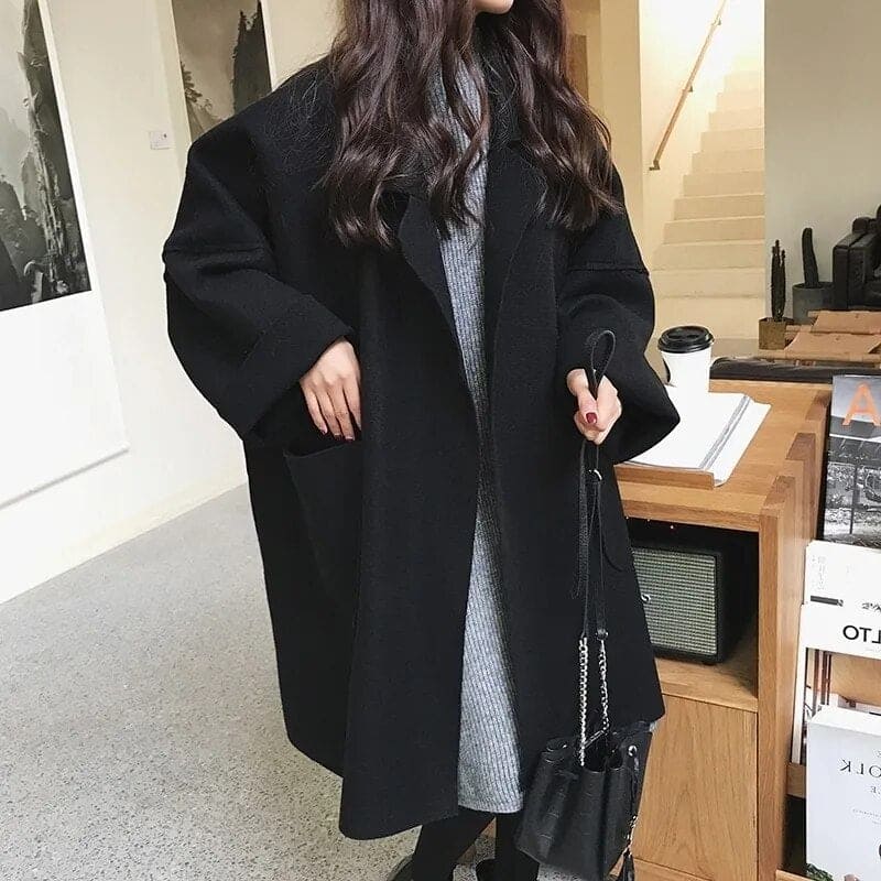 Women’s Oversized Wool Blend Trench Coat – Relaxed Longline Layer for Smart Casual Wear