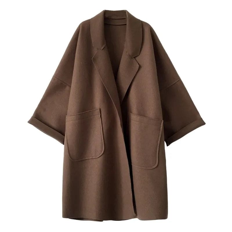 Women’s Oversized Wool Blend Trench Coat – Relaxed Longline Layer for Smart Casual Wear