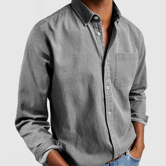 Alfie | Men's Cotton Linen Long-Sleeve Shirt Stand Collar