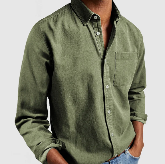 Alfie | Men's Cotton Linen Long-Sleeve Shirt Stand Collar