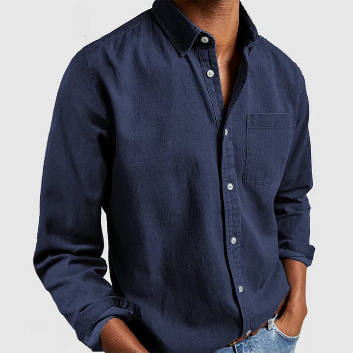 Alfie | Men's Cotton Linen Long-Sleeve Shirt Stand Collar