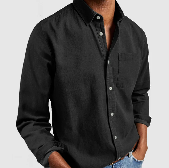 Alfie | Men's Cotton Linen Long-Sleeve Shirt Stand Collar