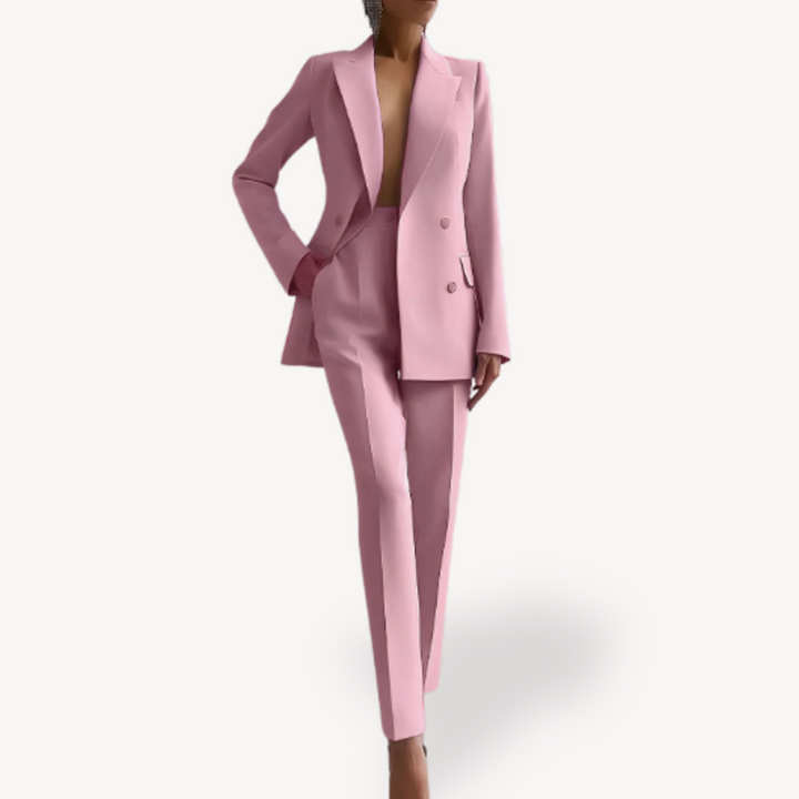 Women’s Tailored Trouser Suit – Double-Breasted Blazer Set for Business and Evening Wear