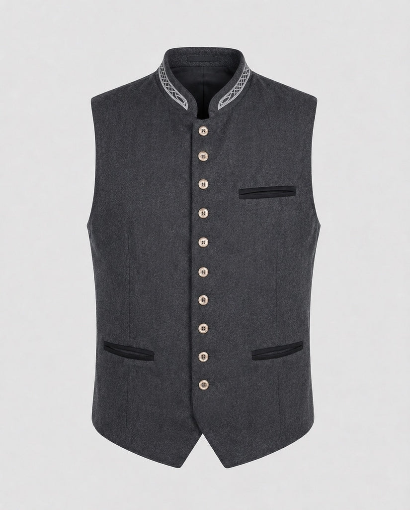 Garrick | Men's Embroidered Waistcoat Slim Fit Funnel Neck