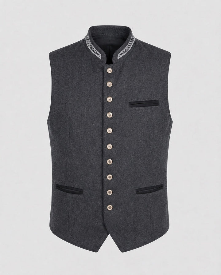Garrick | Men's Embroidered Waistcoat Slim Fit Funnel Neck