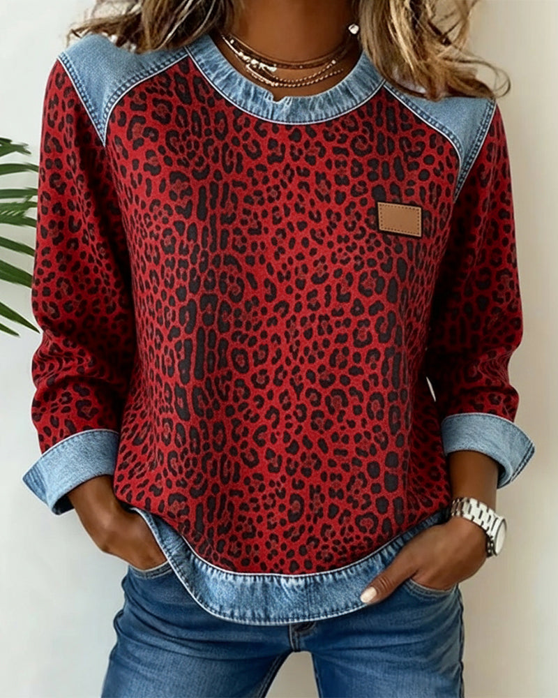 Tilly | Women's Printed Long Sleeve Top Contrast Trim Relaxed Fit