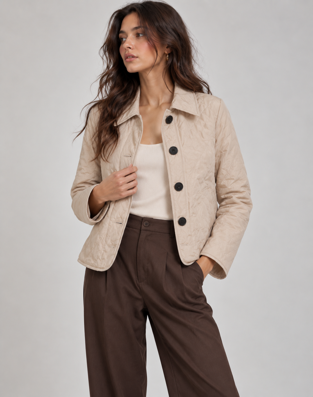 Hallie | Women's Quilted Padded Jacket Collar Button Fastening