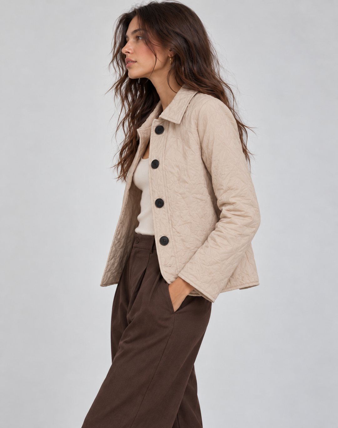 Hallie | Women's Quilted Padded Jacket Collar Button Fastening