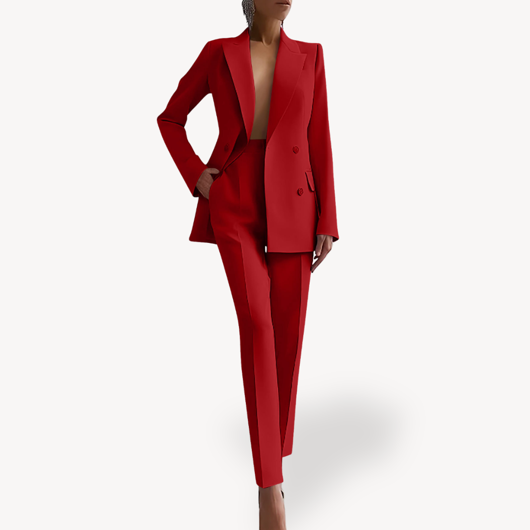 Women’s Tailored Trouser Suit – Double-Breasted Blazer Set for Business and Evening Wear