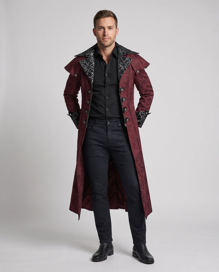 Nathan | Men's Gothic Coat High Collar Embellished Button Placket