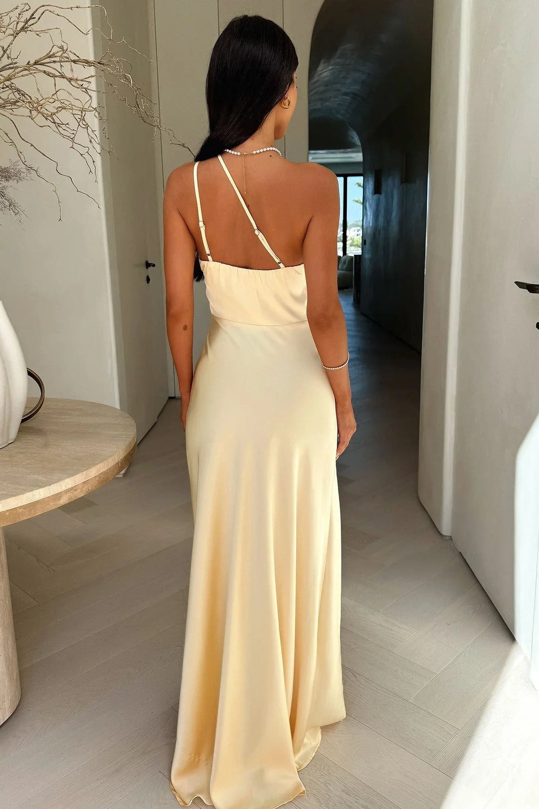 Annika | Women's Asymmetric Maxi Dress with Slit Silky Fabric