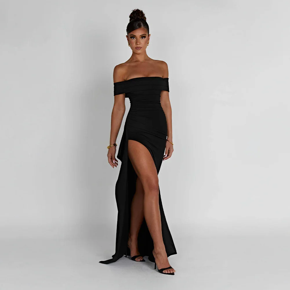 Kitty | Women's Off-the-Shoulder Maxi Evening Dress with Side Slit