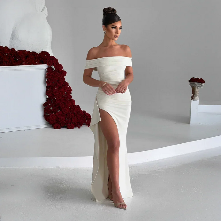 Kitty | Women's Off-the-Shoulder Maxi Evening Dress with Side Slit