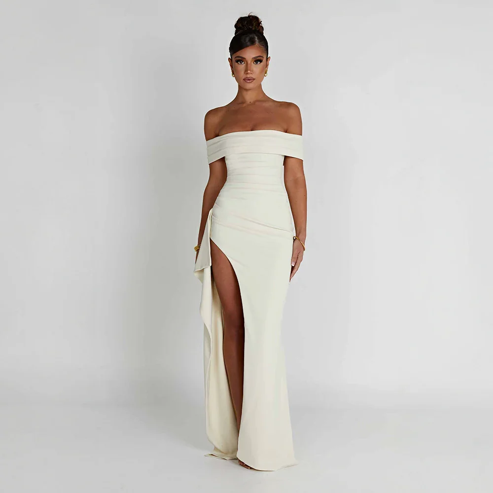 Kitty | Women's Off-the-Shoulder Maxi Evening Dress with Side Slit