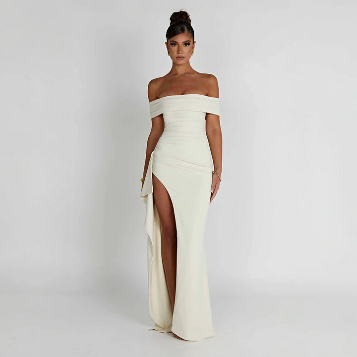 Kitty | Women's Off-the-Shoulder Maxi Evening Dress with Side Slit