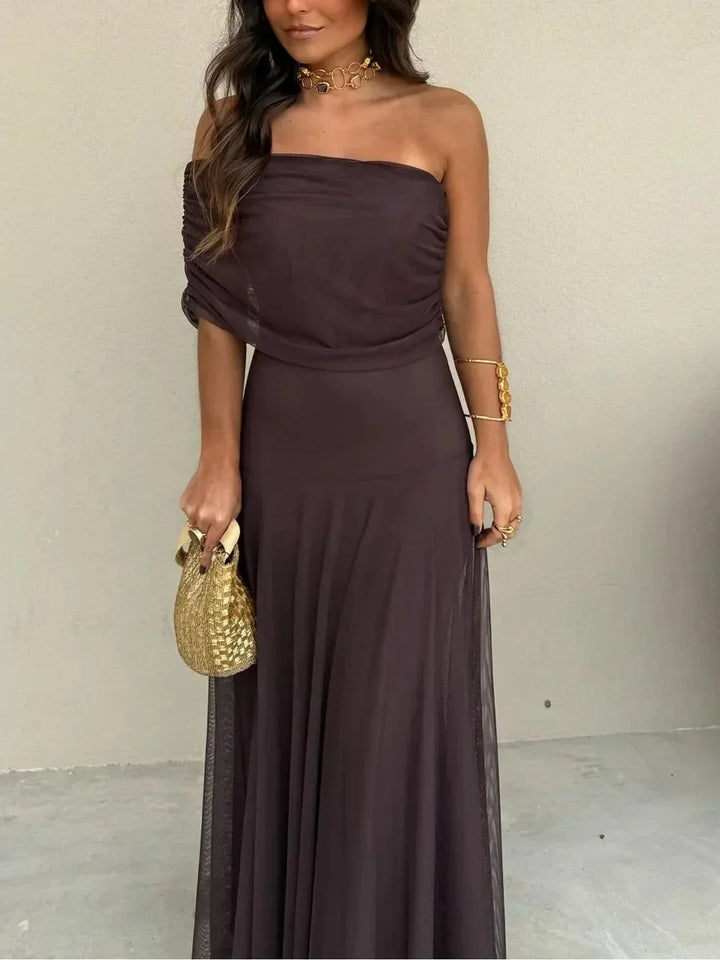 Zinnia | Women's Off-the-Shoulder Maxi Evening Dress Fluid Fabric