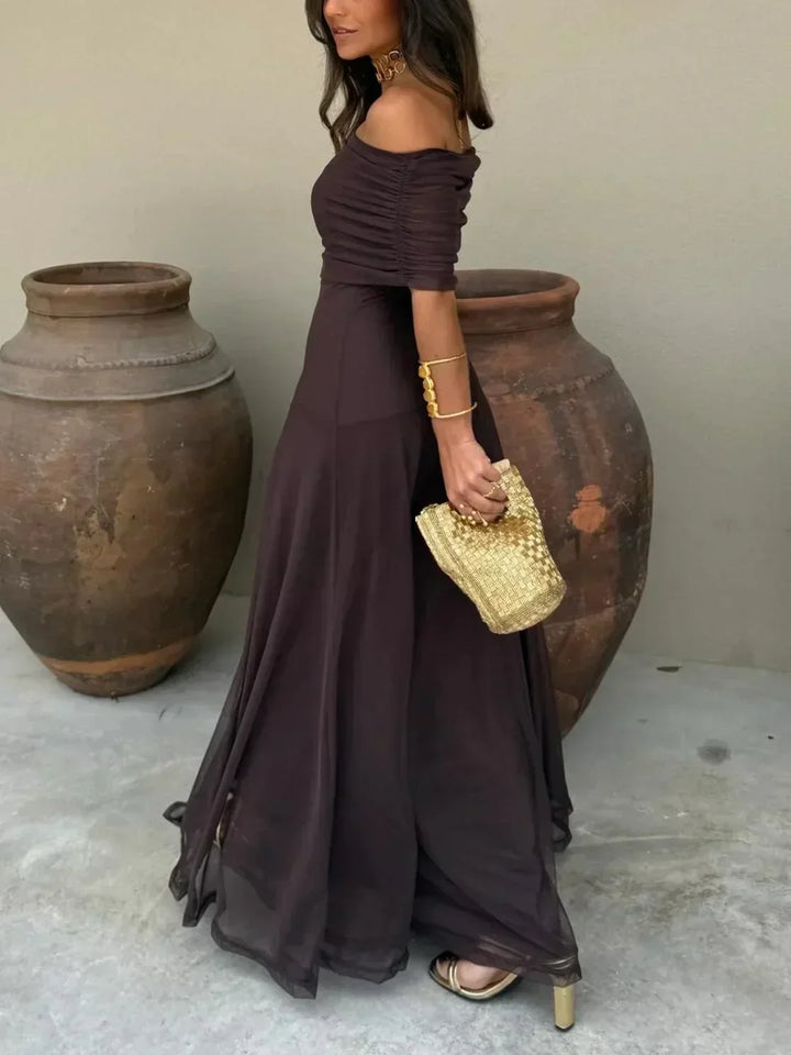Zinnia | Women's Off-the-Shoulder Maxi Evening Dress Fluid Fabric