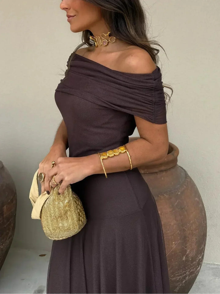 Zinnia | Women's Off-the-Shoulder Maxi Evening Dress Fluid Fabric