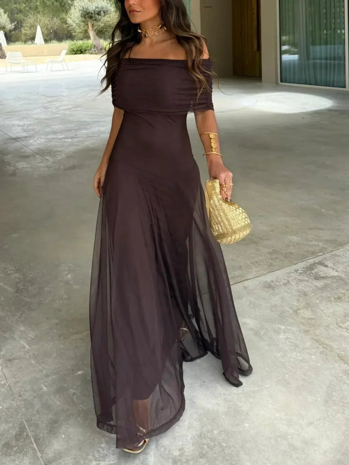 Zinnia | Women's Off-the-Shoulder Maxi Evening Dress Fluid Fabric