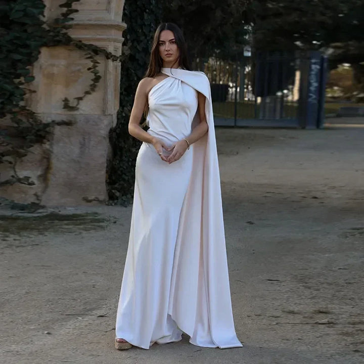 Rowena | Women's Draped One-Shoulder Maxi Dress Asymmetric Strap