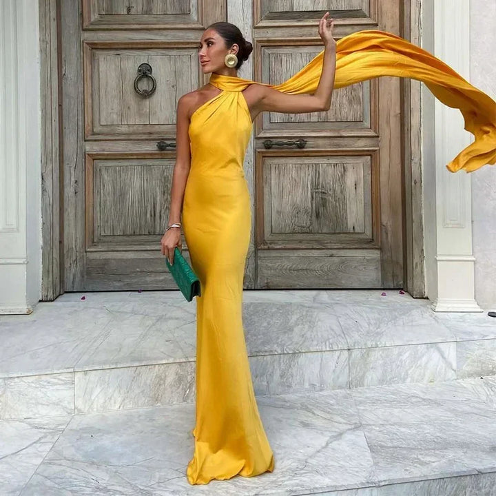 Rowena | Women's Draped One-Shoulder Maxi Dress Asymmetric Strap