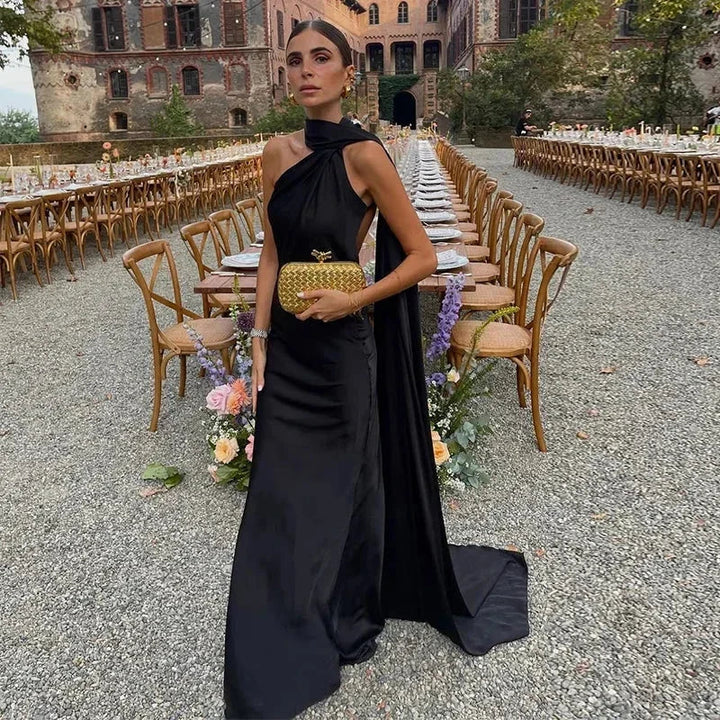 Rowena | Women's Draped One-Shoulder Maxi Dress Asymmetric Strap