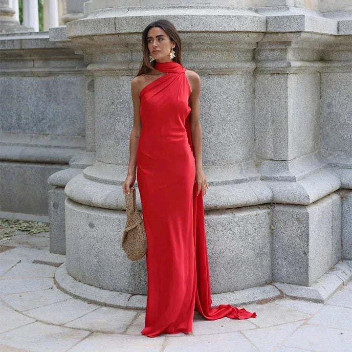 Rowena | Women's Draped One-Shoulder Maxi Dress Asymmetric Strap