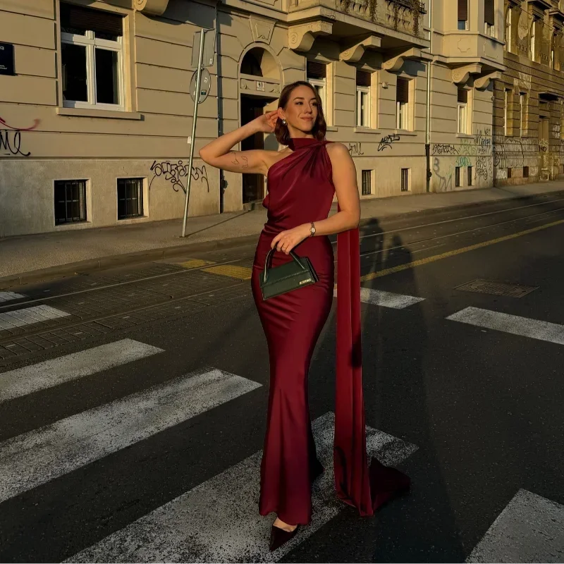 Rowena | Women's Draped One-Shoulder Maxi Dress Asymmetric Strap