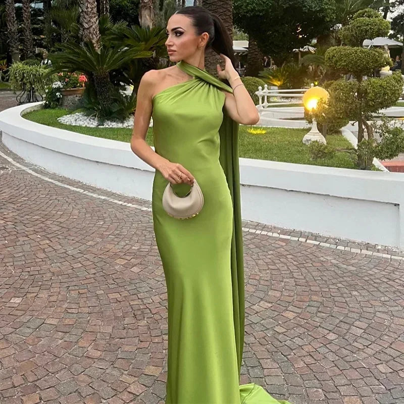Rowena | Women's Draped One-Shoulder Maxi Dress Asymmetric Strap