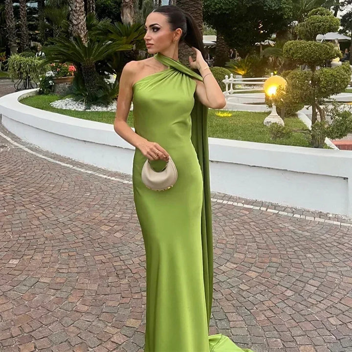 Rowena | Women's Draped One-Shoulder Maxi Dress Asymmetric Strap