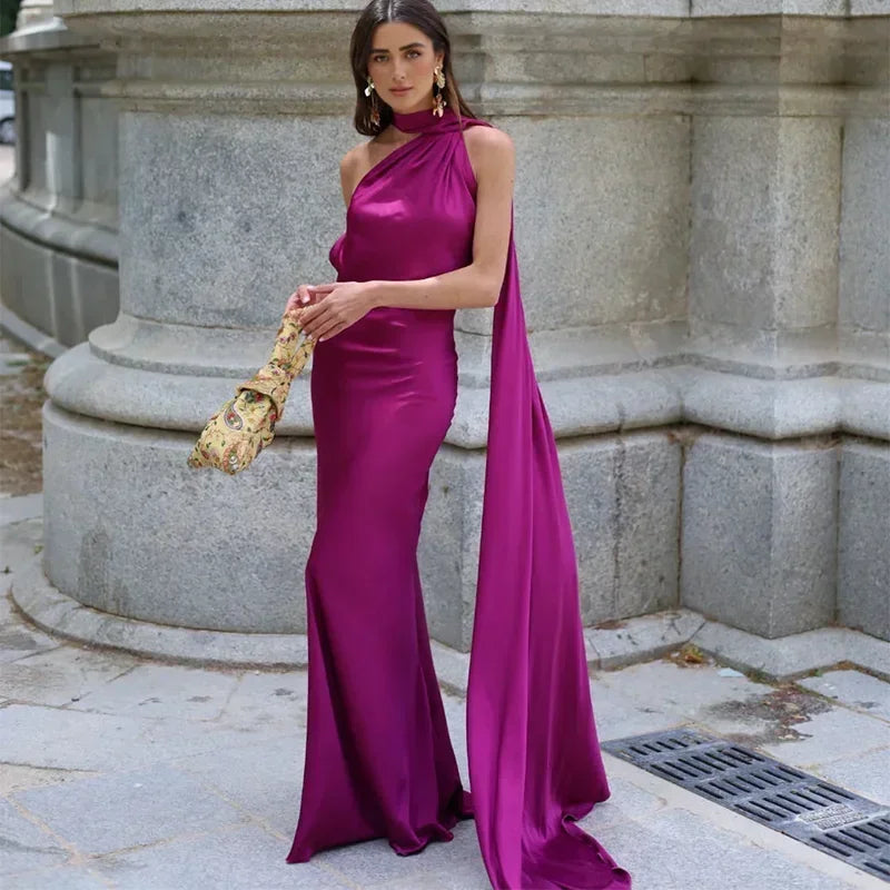 Rowena | Women's Draped One-Shoulder Maxi Dress Asymmetric Strap
