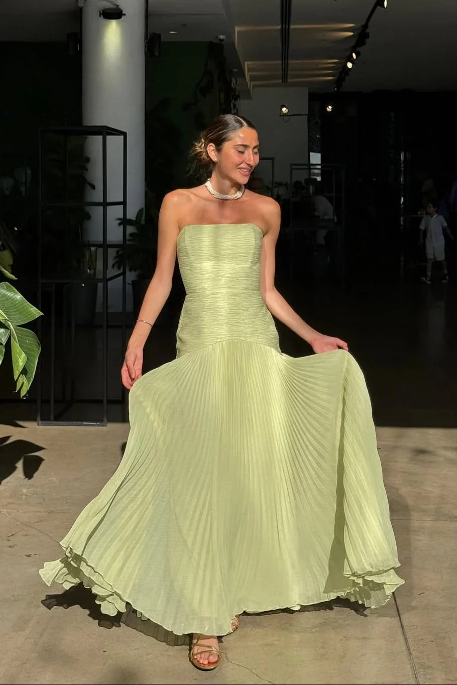 Isla | Women's Pleated Maxi Dress Long Fluid Occasion Cut