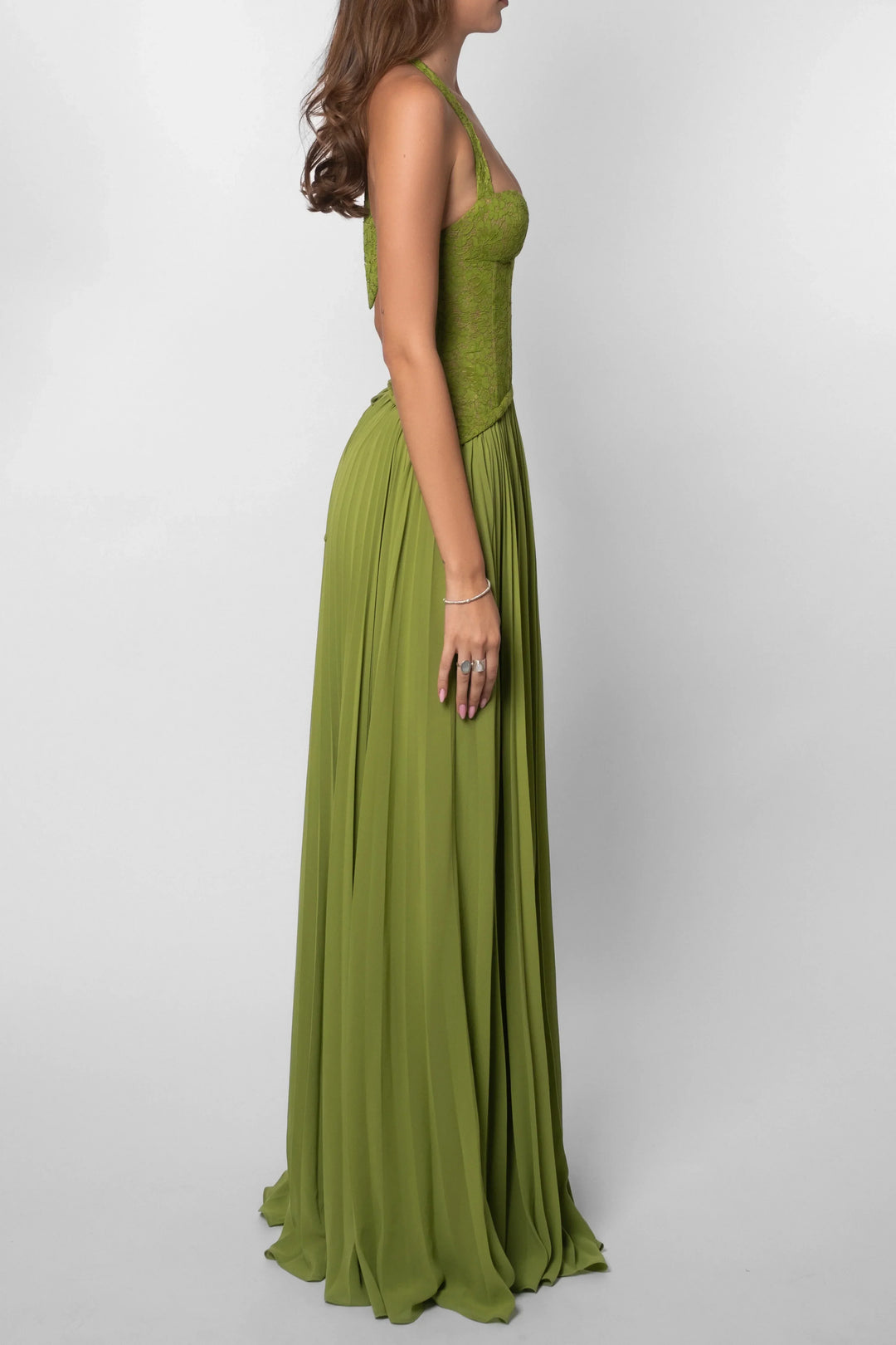 Yasmin | Women's Corset Maxi Dress Pleated Skirt Fitted Bodice