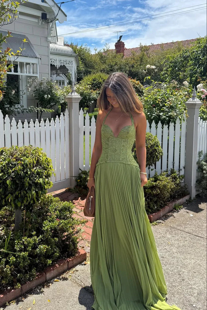 Yasmin | Women's Corset Maxi Dress Pleated Skirt Fitted Bodice