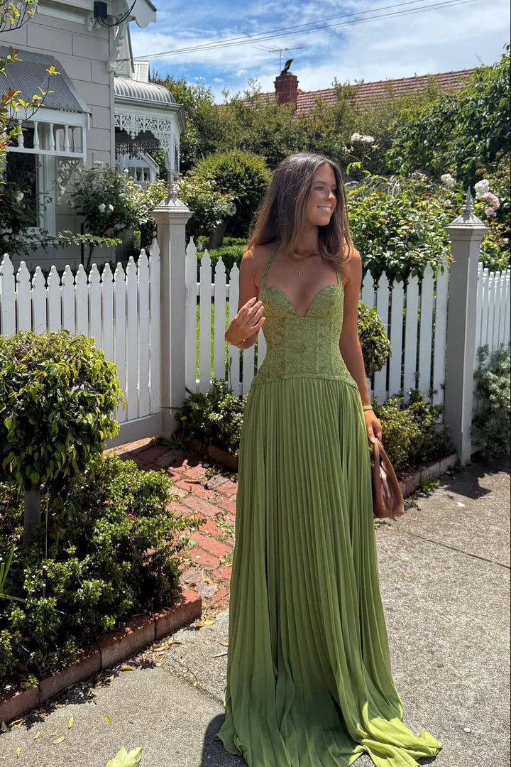 Yasmin | Women's Corset Maxi Dress Pleated Skirt Fitted Bodice