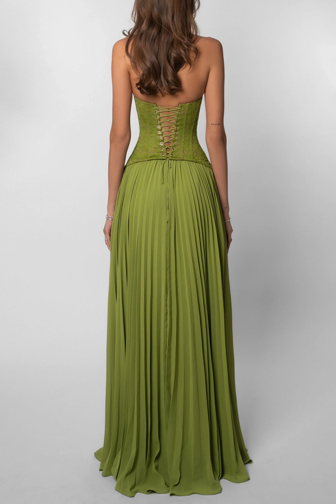 Yasmin | Women's Corset Maxi Dress Pleated Skirt Fitted Bodice