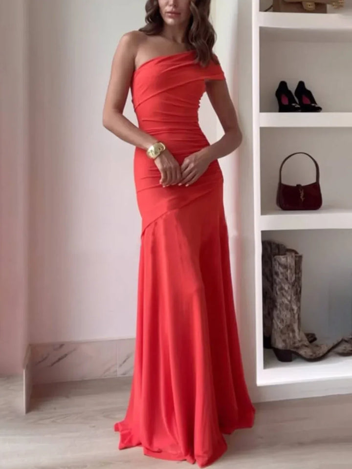 Georgiana | Women's Asymmetric Ruched Maxi Evening Dress