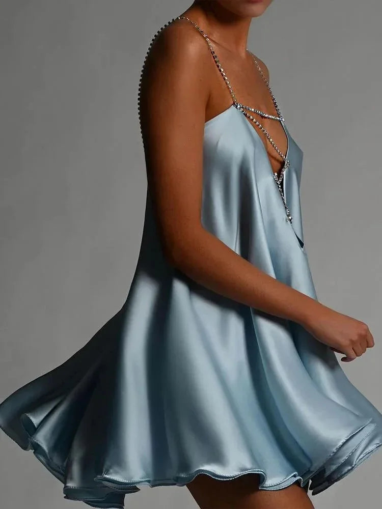 Isabella | Women's Fluid Mini Party Dress Decorative Chain Detail